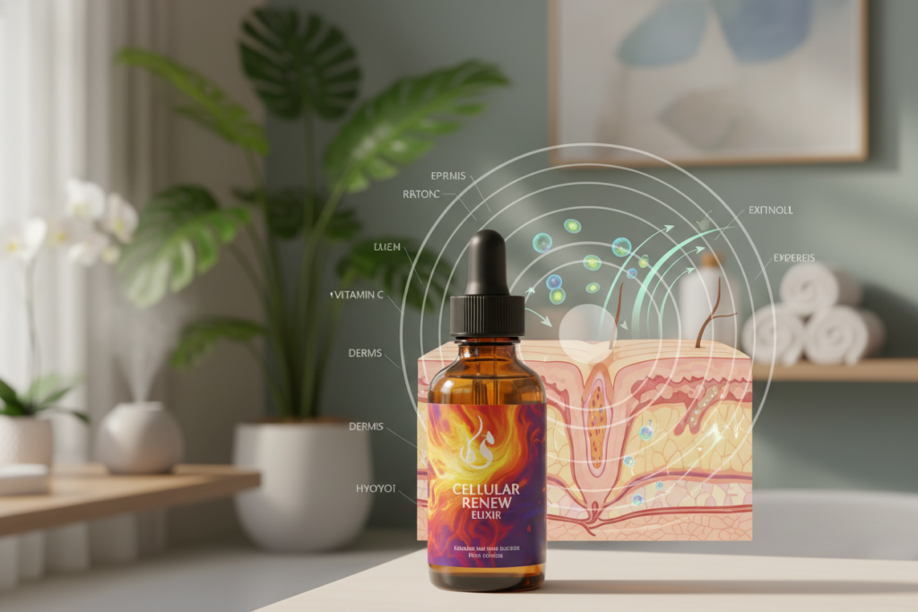 A serene skincare treatment scene focusing on the cellular renewal process of the face. In the foreground, a close-up of an elegantly designed skincare product bottle, with vibrant colors symbolizing active ingredients like Vitamin C and retinol. In the middle ground, a scientifically detailed diagram showing skin layers and cellular activity, illustrated with gentle arrows indicating rejuvenation. The background features a softly lit spa environment with soothing colors, calming plants, and a tranquil ambiance to evoke relaxation and care. The lighting is warm and soft, mimicking natural sunlight, with a shallow depth of field to emphasize the forefront elements. The overall mood is informative yet soothing, inviting viewers to explore the science of skincare. A serene skincare treatment scene focusing on the cellular renewal process of the face. In the foreground, a close-up of an elegantly designed skincare product bottle, with vibrant colors symbolizing active ingredients like Vitamin C and retinol. In the middle ground, a scientifically detailed diagram showing skin layers and cellular activity, illustrated with gentle arrows indicating rejuvenation. The background features a softly lit spa environment with soothing colors, calming plants, and a tranquil ambiance to evoke relaxation and care. The lighting is warm and soft, mimicking natural sunlight, with a shallow depth of field to emphasize the forefront elements. The overall mood is informative yet soothing, inviting viewers to explore the science of skincare.